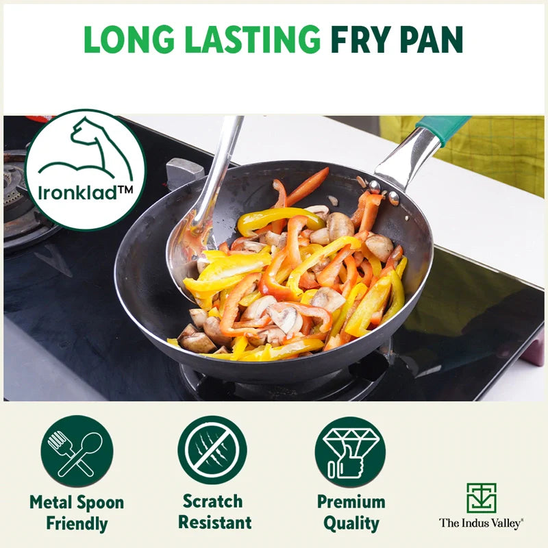 Ironklad 100% Pure Sheet Iron Frying pan, Steel Cool Touch Handle & Silicone Grip, Pre-seasoned, Toxin-free, Induction, 2/2.5 L, 25/30.8 Cm, 1.1/1.4 Kg - Image 6