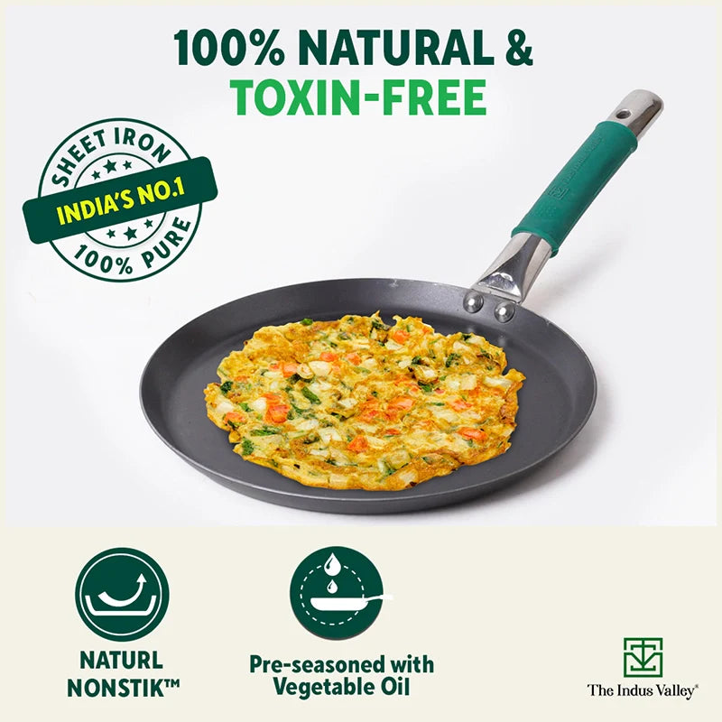 Ironklad 100% Pure Sheet Iron Tawa, Steel Cool Touch Handle & Silicone Grip, Pre-seasoned, Toxin-free, Induction, 26 cm, 1 Kg - Image 3