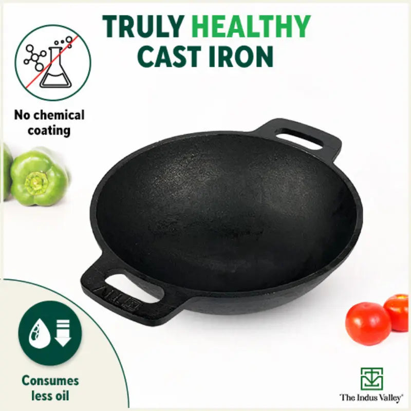 CASTrong Cast Iron Cookware Set: Tawa+ Kadai+ Fry Pan, Kitchen Set for Home, Pre-seasoned, 100% Pure, Toxin-free, Free ₹400 Tadka Pan - Image 3