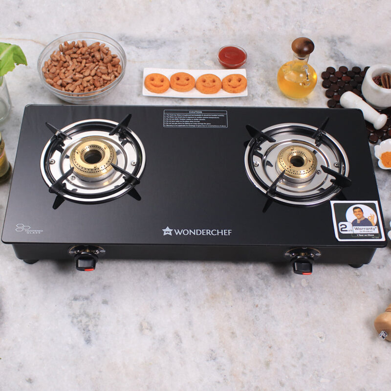 Ruby 2 Burner Glass Cooktop, Black Toughened Glass with 1 Year Warranty, Ergonomic Knobs, Heat-Efficient Brass Burners, Stainless-steel Spill Tray, Manual Ignition - Image 22