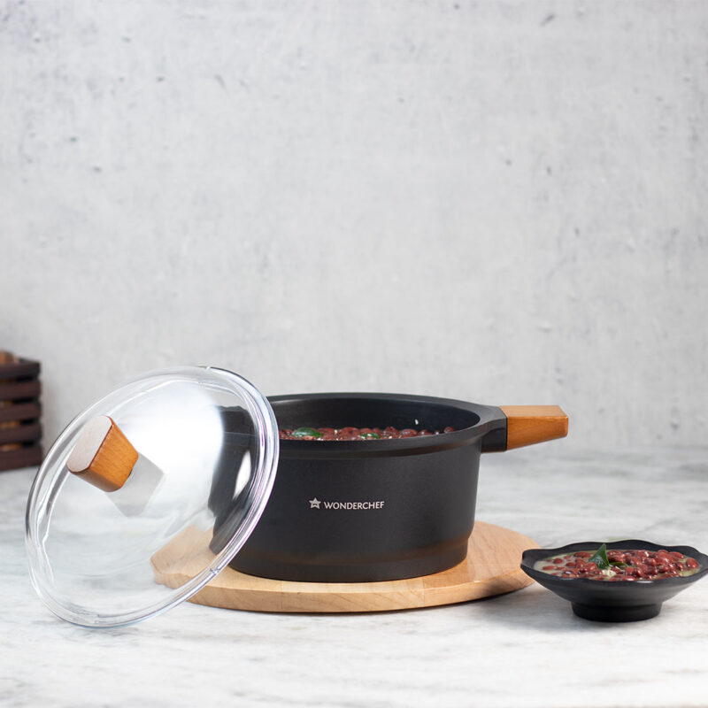 Caesar Non-Stick Casserole with Lid, German Beechwood Handle, Pure Grade Aluminium, Induction Bottom, 5 mm, Black,  5 Years Warranty - Image 5