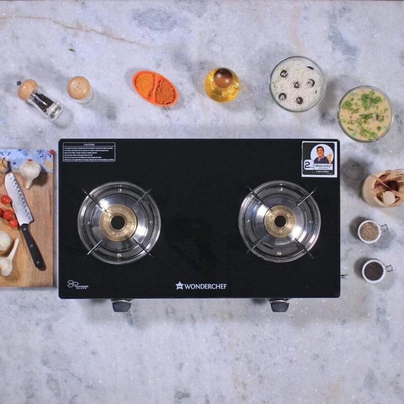 Ruby 2 Burner Glass Cooktop,  Black 7mm Toughened Glass with 1 Year Warranty, Ergonomic Knobs, Efficient Brass Burners, Stainless-steel Spill Tray, Manual Ignition - Image 14