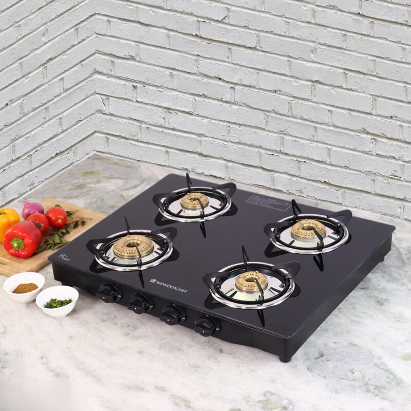 Glory 4 Burner Glass Cooktop, Black 8mm Toughened Glass with 2 Years Warranty, Ergonomic Knobs, Stainless Steel Drip Tray, Manual Ignition Gas Stove - Image 5