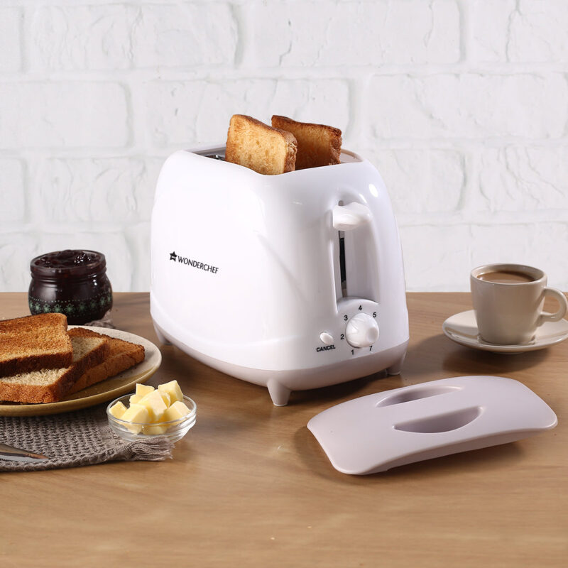 Ultima Pop-up Toaster with Lid Cover|700 Watt| 2 Bread Slice Automatic Pop-up Electric Toaster for Kitchen| 7- Level Browning Controls|Wide Bread Slots| Auto Shut Off|Mid Cycle Cancel Feature| Removable Crumb Tray| Easy to Clean| White| 2 Year Warranty - Image 7
