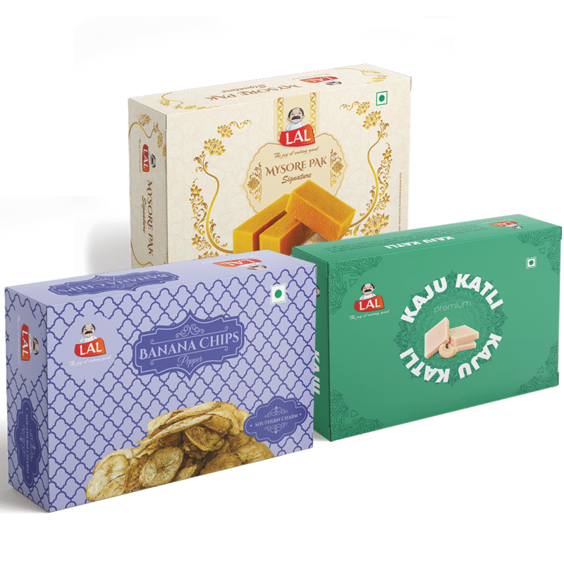 Mysore pak signature 400g, Banana chips pepper 250g and Kaju katli 400g - Image 2