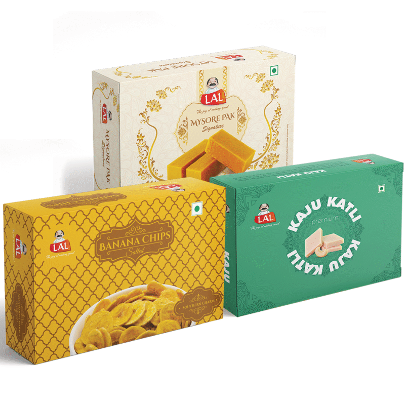 Mysore pak signature 400g, Banana chips salted 250g and Kaju katli 400g - Image 2