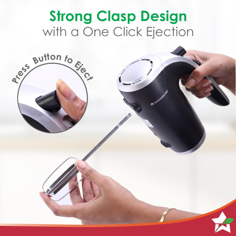 Onyx 5 Speed Electric Hand Mixer | 300W Powerful & Silent Copper Motor I Adjustable Slow Speed Start I Hand Blender | Stainless Steel Whisk Beaters and Dough Hooks | 1 Year Warranty |Whisk Eggs I Cake Mixer I Dough Maker I Bakeware I Black & Steel - Image 5