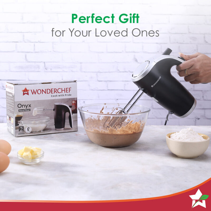 Onyx 5 Speed Electric Hand Mixer | 300W Powerful & Silent Copper Motor I Adjustable Slow Speed Start I Hand Blender | Stainless Steel Whisk Beaters and Dough Hooks | 1 Year Warranty |Whisk Eggs I Cake Mixer I Dough Maker I Bakeware I Black & Steel - Image 8