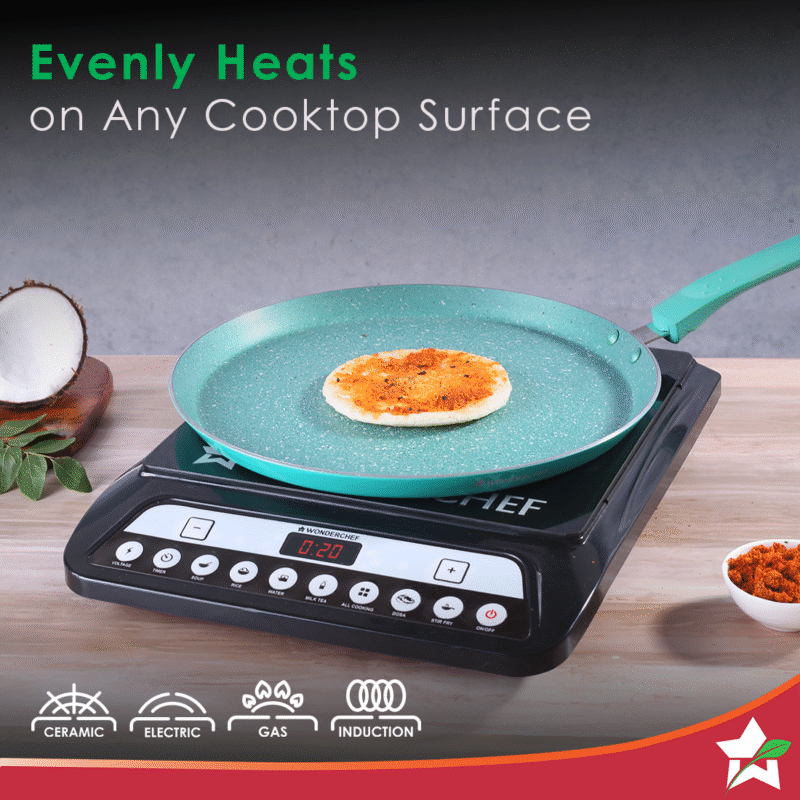 Wonderchef Renewed Celebration Non-stick 28cm Dosa Tawa | Induction Friendly | Soft Touch Handle | Pure Grade Aluminium | 2.2mm | PFOA/Heavy Metals Free - Image 2