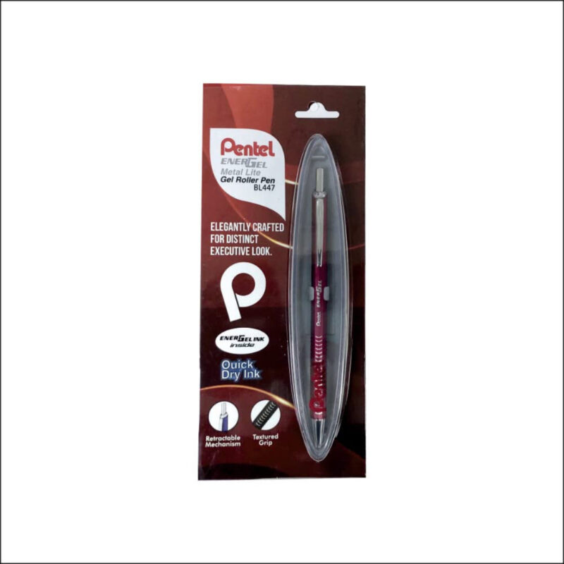 Pentel BL447 0.7mm EnerGel Roller Gel Pen - Red Body Blue Ink Pack of 1