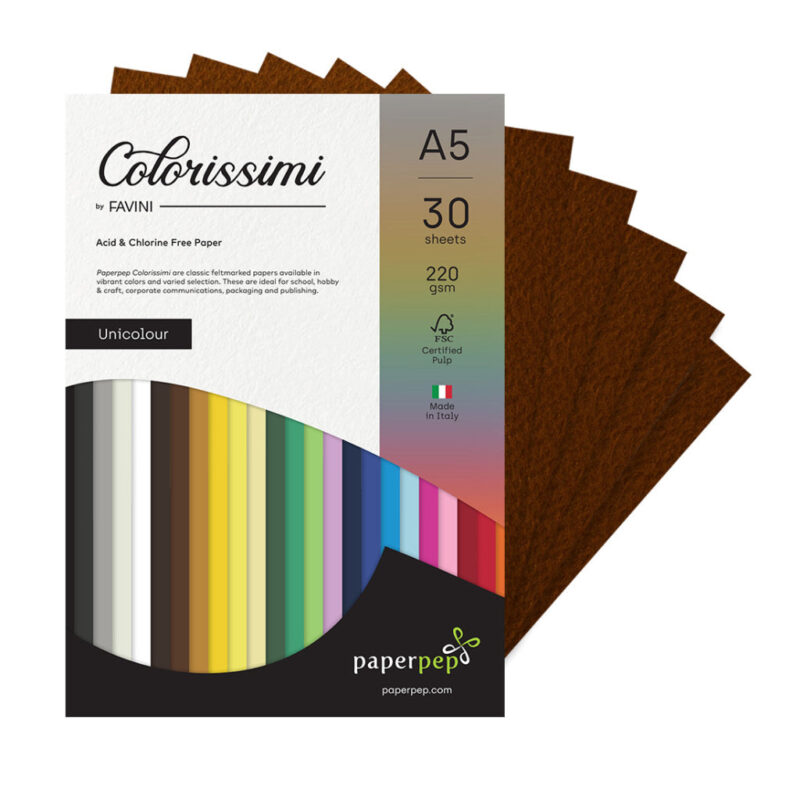 Paper Pep Colorissimi Card Stock 220Gsm A5 Cioccolato (Chocolate Brown) Unicolor Of 30 Sheets