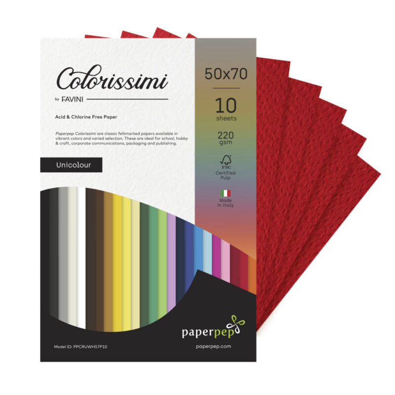 Paper Pep Colorissimi Card Stock 220GSM 50X70CM Rubino (Dark Red) Unicolor of 10 Sheets