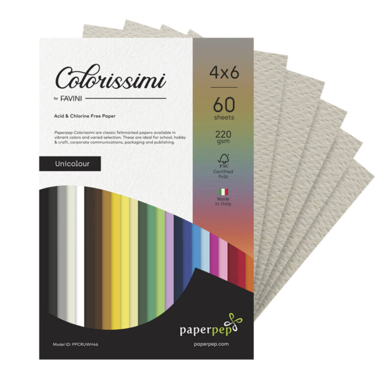 Paper Pep Colorissimi Card Stock 220Gsm 4"X6" Grigio (Light Grey) Unicolor Pack Of 60 Sheets