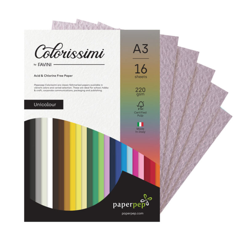 Paper Pep Colorissimi Card Stock 220Gsm A3 Lilla (Lavender) Unicolor Pack Of 16 Sheets