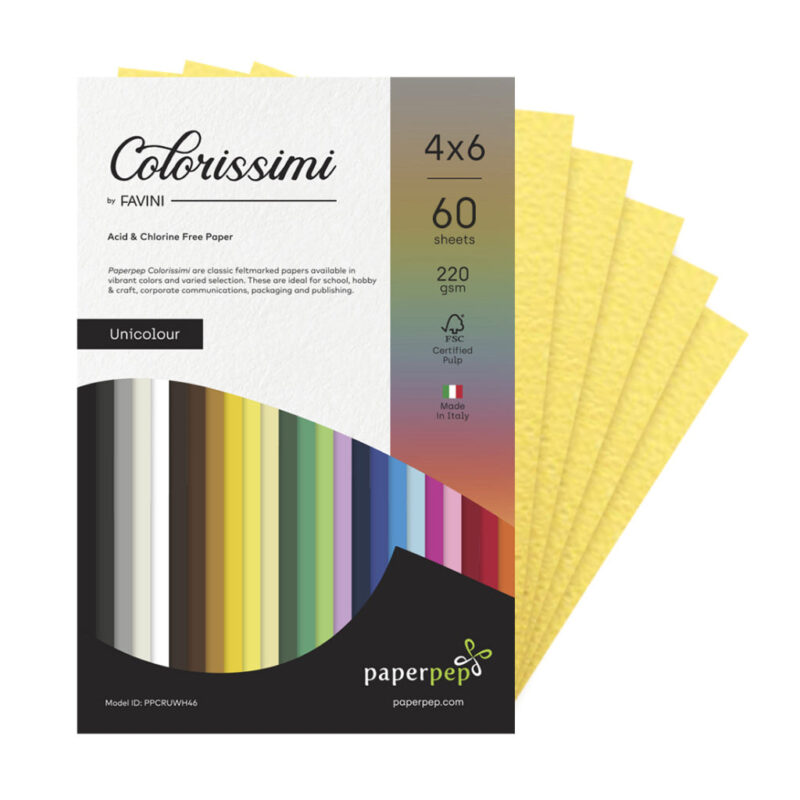 Paper Pep Colorissimi Card Stock 220GSM 4"X6" Girasole (Light Yellow) Unicolor Pack of 60 Sheets