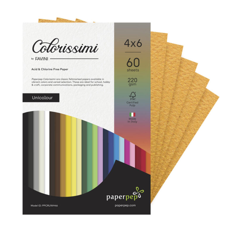 Paper Pep Colorissimi Card Stock 220Gsm 4"X6" Tabacco (Mustard) Unicolor Pack Of 60 Sheets