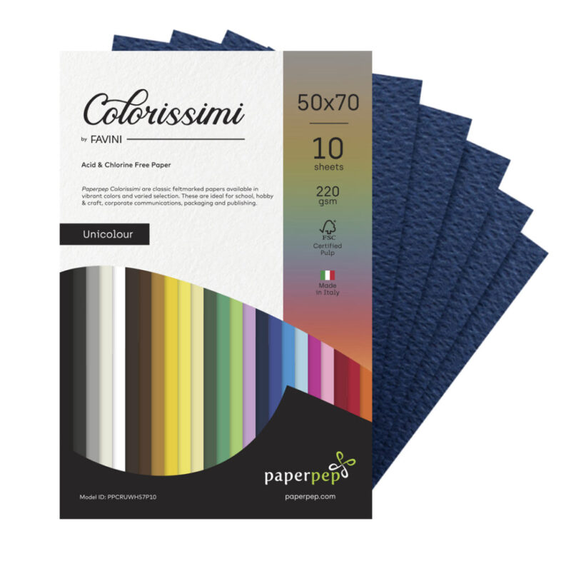 Paper Pep Colorissimi Card Stock 220GSM 50X70CM Indaco (Navy Blue) Unicolor of 10 Sheets