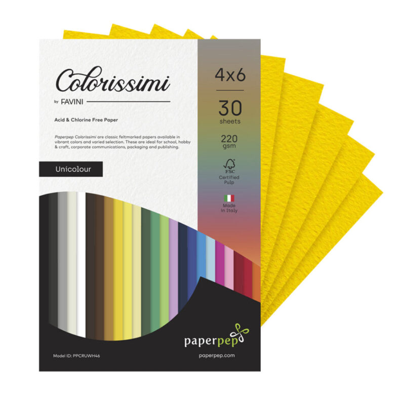 Paperpep Colorissimi Card Stock 220Gsm 4"X6" Cedro (Yellow) Unicolor Pack Of 30 Sheets For Cardmaking, Mixedmedia, Papercrafts, Cutart, Diecutting, Stamping, Scrapbooking, Pastel Colouring And Arts & Crafts
