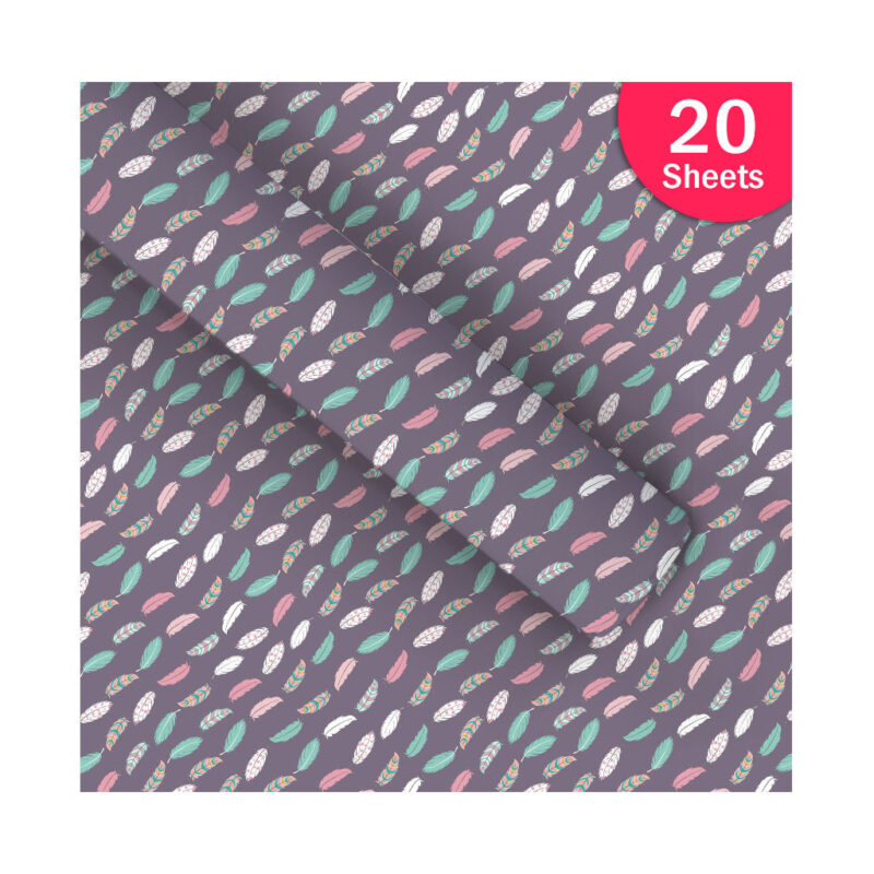 Paperpep Grey Multiple Feather Print Gift Wrapping Paper 19"X29" Pack Of 20 Sheets For Gift Packing Birthday, Anniversary, Diwali, Christmas, All Occasions & Events, Crafts, Return Gifts