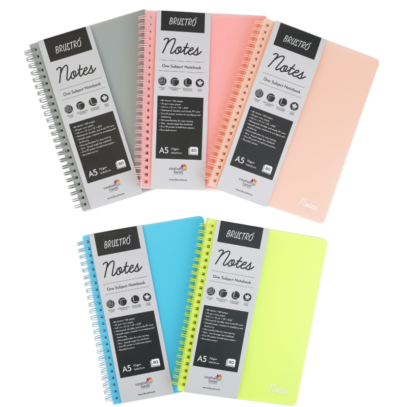 BRUSTRO Notes A5 Size,1 Subject Ruled Notebooks (Set of 5),80 sheets/160 pages,70 gsm ivory paper, Caramel/Aqua/Lime/Blush/Slate Cover, - Image 6