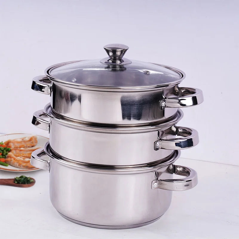 Tri-steel Multi Purpose Stainless Steel Steamer with Sandwich bottom | Vegetable Steamer | Khandvi/Modak/Momo Maker | Steaming Pot 1.42 Kg / 1.9 Kg, 2 Tier / 3 Tier - Image 5