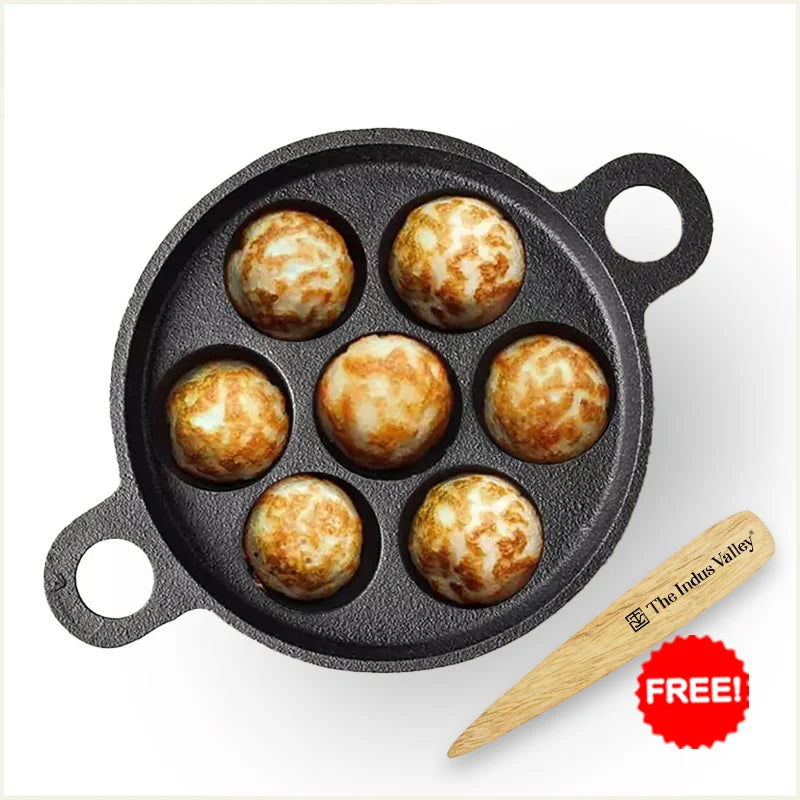 Super Smooth 7 Pit/Cup Cast Iron Paniyaram/Appe Pan+ Free Spatula, Pre-seasoned, Natural Nonstick, 100% Pure, Toxin-free, 18.9cm, 2.26 kg - Image 15