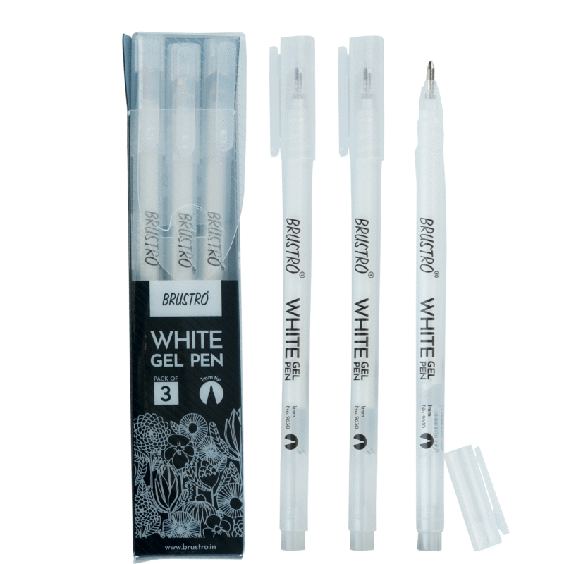 BRUSTRO White Gel Pen | Tip size -1 mm|Pack of 3 | Ideal for Students and Adults, Drawing, Mandala Arts, Students, Office Use, Writing, Pen Set - Image 4