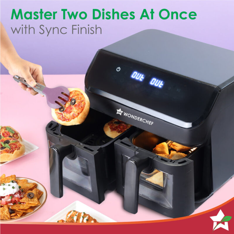 Regenta Digital Air Fryer with Dual Basket | 2000W, 9L | 2 Baskets for Different Types of Cooking | Healthy Food with Minimum Oil | Auto Resume & Shut-off | Touch Screen | 2 Year Warranty - Image 3