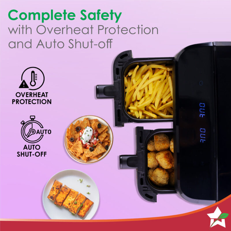 Regenta Digital Air Fryer with Dual Basket | 2000W, 9L | 2 Baskets for Different Types of Cooking | Healthy Food with Minimum Oil | Auto Resume & Shut-off | Touch Screen | 2 Year Warranty - Image 6