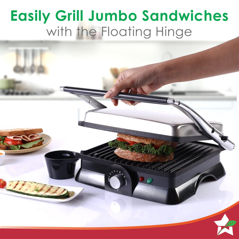 Wonderchef Renewed Sanjeev Kapoor Tandoor Family Size | Electric Contact Grill & Sandwich Maker | 3-in-1 Appliance | 1600 Watt | 180 Degree Grilling | Cool Touch Handle | Auto Shut Off | Black & Silver - Image 2