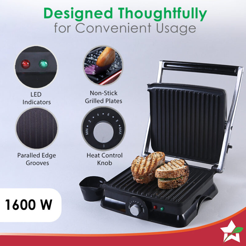Wonderchef Renewed Sanjeev Kapoor Tandoor Family Size | Electric Contact Grill & Sandwich Maker | 3-in-1 Appliance | 1600 Watt | 180 Degree Grilling | Cool Touch Handle | Auto Shut Off | Black & Silver - Image 3