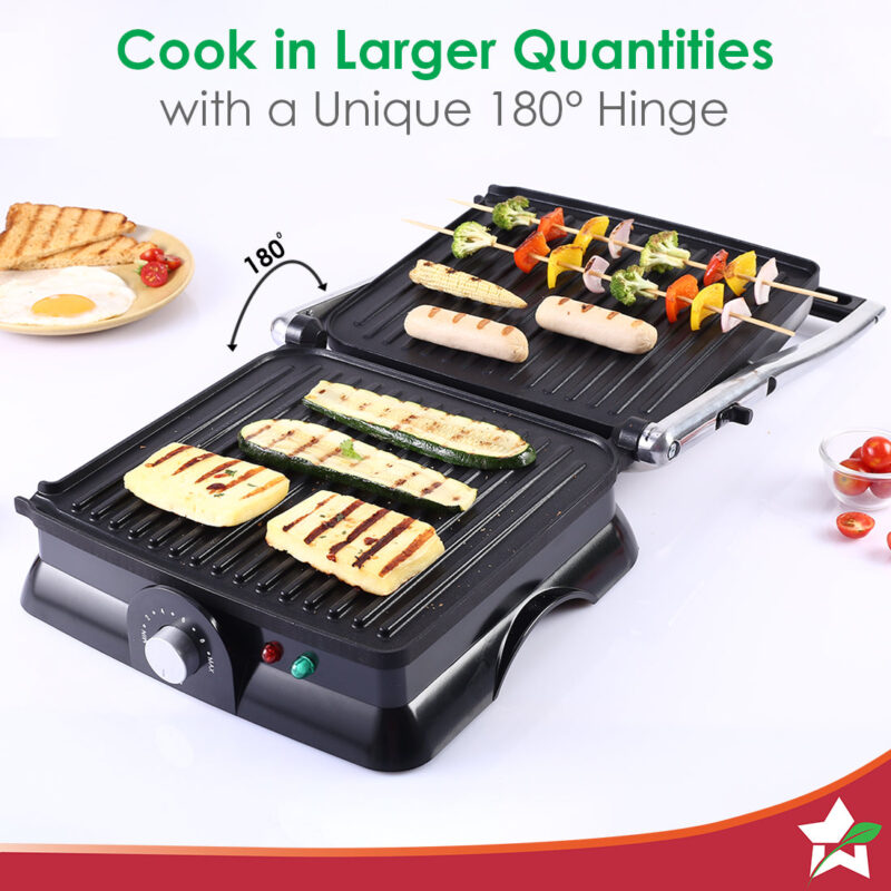 Wonderchef Renewed Sanjeev Kapoor Tandoor Family Size | Electric Contact Grill & Sandwich Maker | 3-in-1 Appliance | 1600 Watt | 180 Degree Grilling | Cool Touch Handle | Auto Shut Off | Black & Silver - Image 5