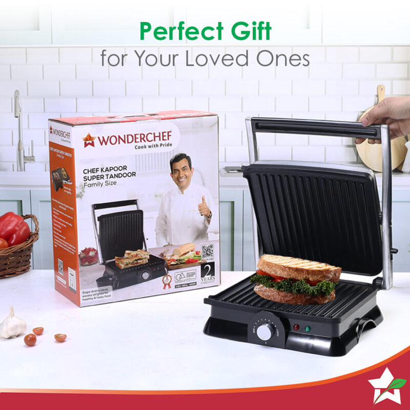Sanjeev Kapoor Tandoor Family Size| Electric Contact Grill & Sandwich Maker| 3-in-1 Appliance|1600 Watt|180 Degree Grilling|Cool Touch Handle|Auto Shut Off|2 Year Warranty| Black & Silver - Image 7