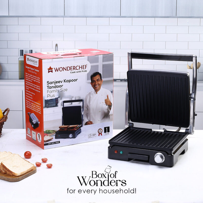 Sanjeev Kapoor Tandoor Family Size Plus| Electric Contact Grill & Sandwich Maker| 1800 Watt| Non-stick Grooves Healthy cooking | Super fast heating | 2 Year Warranty| Black & Silver - Image 7