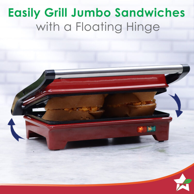 Sanjeev Kapoor Tandoor Mini | Crimson Edge Electric Contact Grill & Sandwich Maker | 3-in-1 Appliance | 700 Watt | Healthy Non-Stick Coating | 1 Year Warranty | Red - Image 2