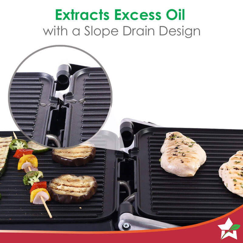 Sanjeev Kapoor Tandoor Professional| Electric Contact Grill & Sandwich Maker|3-in-1 Appliance|2000 Watt|180 Degree Grilling|Cool Touch Handle|LED Indicator|2 Year Warranty|Black & Silver - Image 3