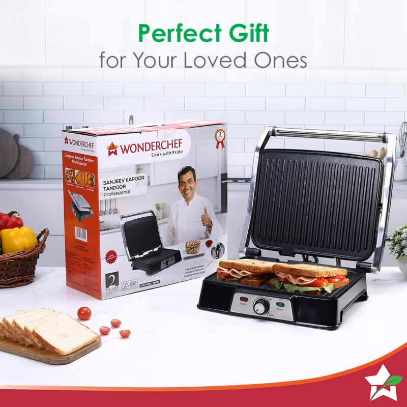 Sanjeev Kapoor Tandoor Professional| Electric Contact Grill & Sandwich Maker|3-in-1 Appliance|2000 Watt|180 Degree Grilling|Cool Touch Handle|LED Indicator|2 Year Warranty|Black & Silver - Image 7