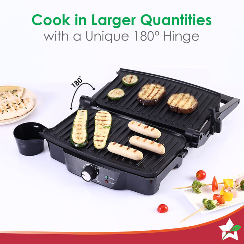 Sanjeev Kapoor Tandoor| Electric Contact Grill & Sandwich Maker |3-in-1 Appliance|1500 Watt|180 Degree Grilling|Cool Touch Handle|Auto Shut Off|LED Indicator|2 Year Warranty|Black & Silver - Image 4