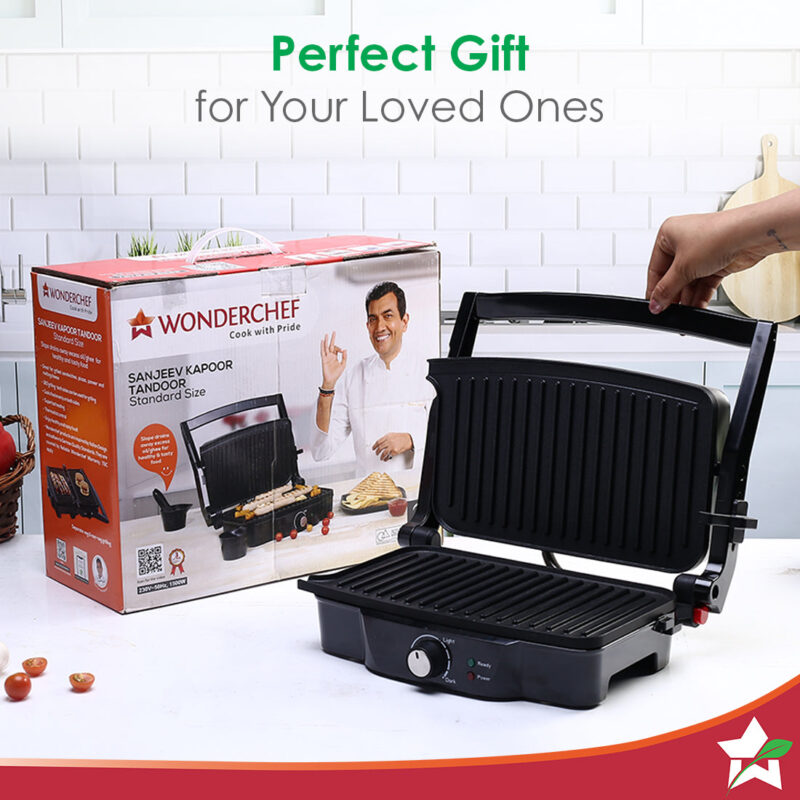 Wonderchef Renewed Sanjeev Kapoor Tandoor | Electric Contact Grill & Sandwich Maker | 3-in-1 Appliance | 1500 Watt | 180 Degree Grilling | Cool Touch Handle | Auto Shut Off | LED Indicator | Black & Silver - Image 7