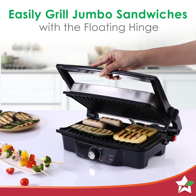 Sanjeev Kapoor Tandoor| Electric Contact Grill & Sandwich Maker |3-in-1 Appliance|1500 Watt|180 Degree Grilling|Cool Touch Handle|Auto Shut Off|LED Indicator|2 Year Warranty|Black & Silver - Image 2
