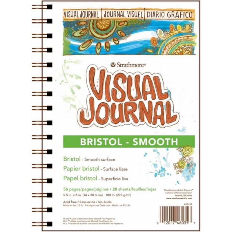 Strathmore 300 Series Visual Journal - Bristol Smooth - 5.5''X8'' Extra White - Extra Smooth - 270 Gsm Paper, Long-Side Spiral Bound - 28 Sheets