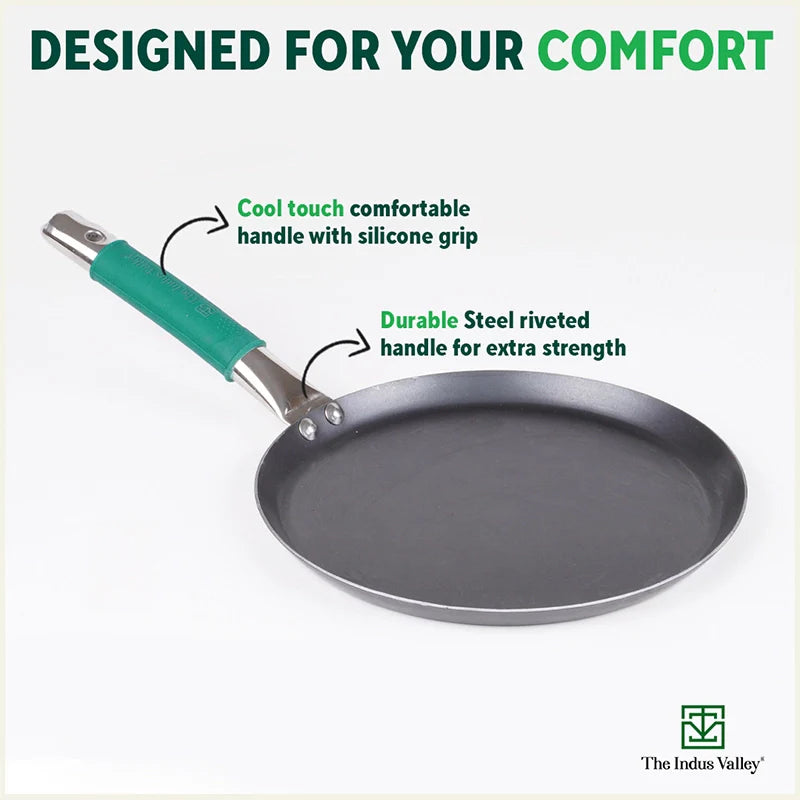 Ironklad 100% Pure Sheet Iron Tawa, Steel Cool Touch Handle & Silicone Grip, Pre-seasoned, Toxin-free, Induction, 26 cm, 1 Kg - Image 2
