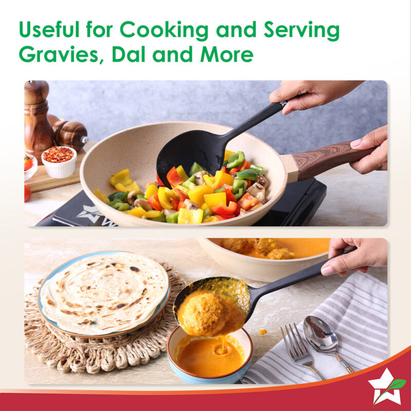 Waterstone Silicon Spoon | Stainless Steel Core | Food Grade Silicone | Ideal Depth | Use for Cooking and Serving Gravies, Dals, etc. | Non-stick, Flexible, Heat Resistant, Stylish Design - Image 2