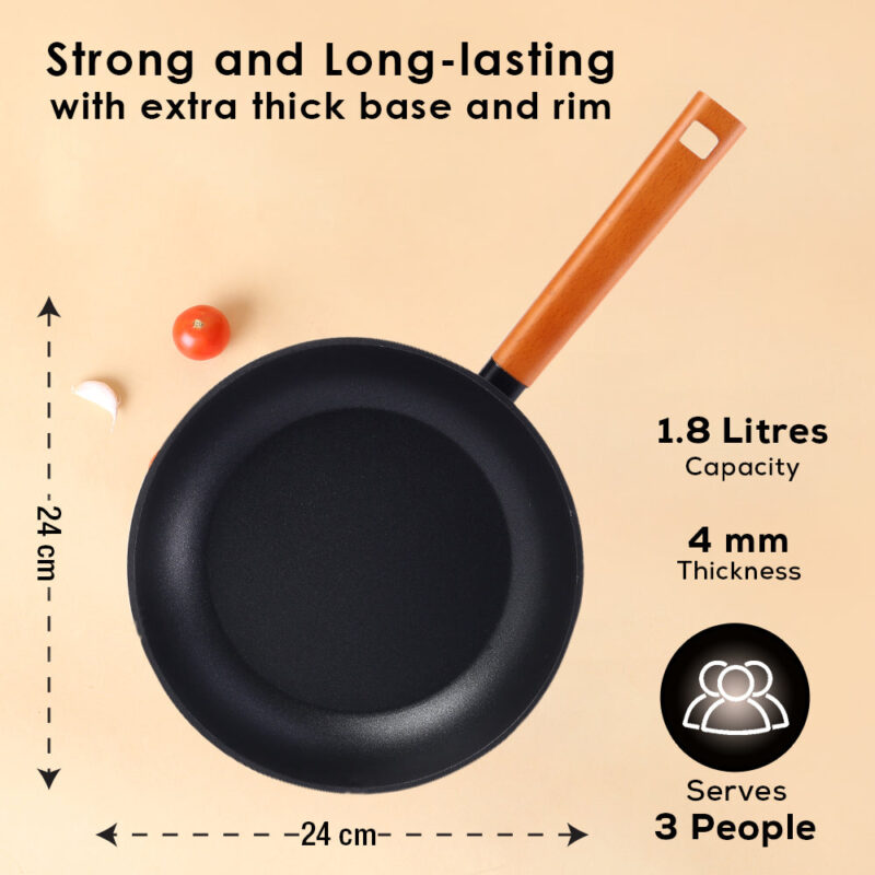 Caesar Forged Fry Pan, 24cm, Black, Healthy Greblon C3 Non-stick Coating, Made from Virgin Aluminium, PFOA Free, German Beechwood Handles, Use for Frying, Sauteing, Roasting, Easy to Clean - Image 5