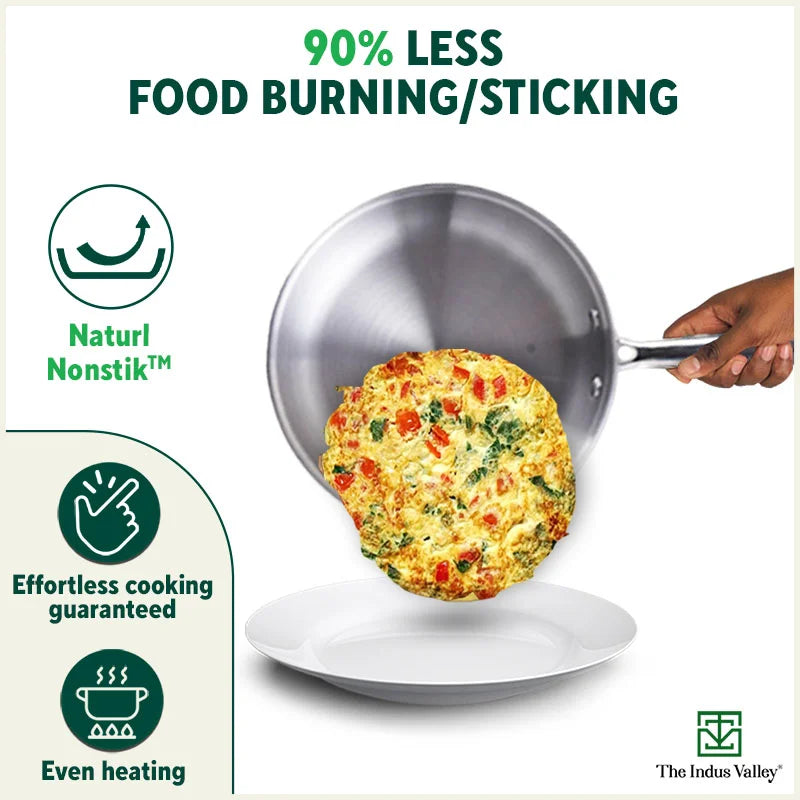 TurboCuk Tri-ply Stainless Steel Fry Pan, Premium Quality, 3 Layer Thick Body, 100% Toxin-free, Non-stick, Induction & Gas, Free ₹110 Spatula, 22/24/26 cm, 1.5/1.7/1.9L - Image 10