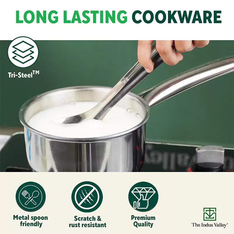 TurboCuk Tri-ply Stainless Steel Cookware Set: Kadai+ Frypan+ Tea/Milk pan, Premium Quality, 3 Layer Thick Body, 100% Toxin-free, Non-stick, Induction & Gas - Image 7