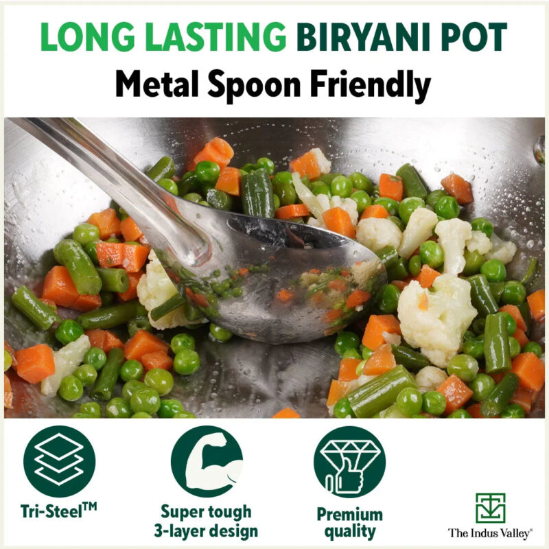 TurboCuk Tri-ply Stainless Steel Casserole/ Biryani Cooking Pot+ Steel Lid, Premium Quality, 3 Layer Thick Body, 100% Toxin-free, Non-stick, Induction & Gas, 3.1L - Image 12