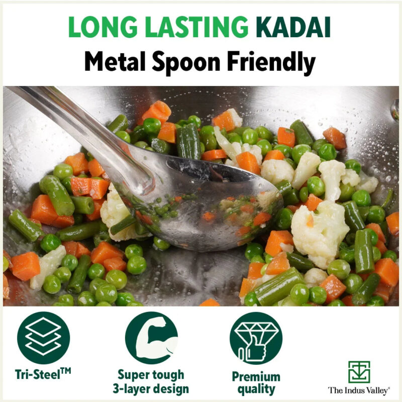 TurboCuk Tri-ply Stainless Steel Kadai, Premium 3 Layer Body, Induction, Non-stick, 1.7/2.7/4L - Image 11