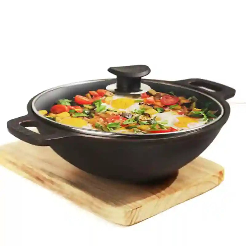 Super Smooth Cast Iron Kadai (Wok)+ Glass Lid, Pre-seasoned, Nonstick, 100% Pure,Toxin-free, 25.4cm, 2.5L, 2.4kg - Image 14