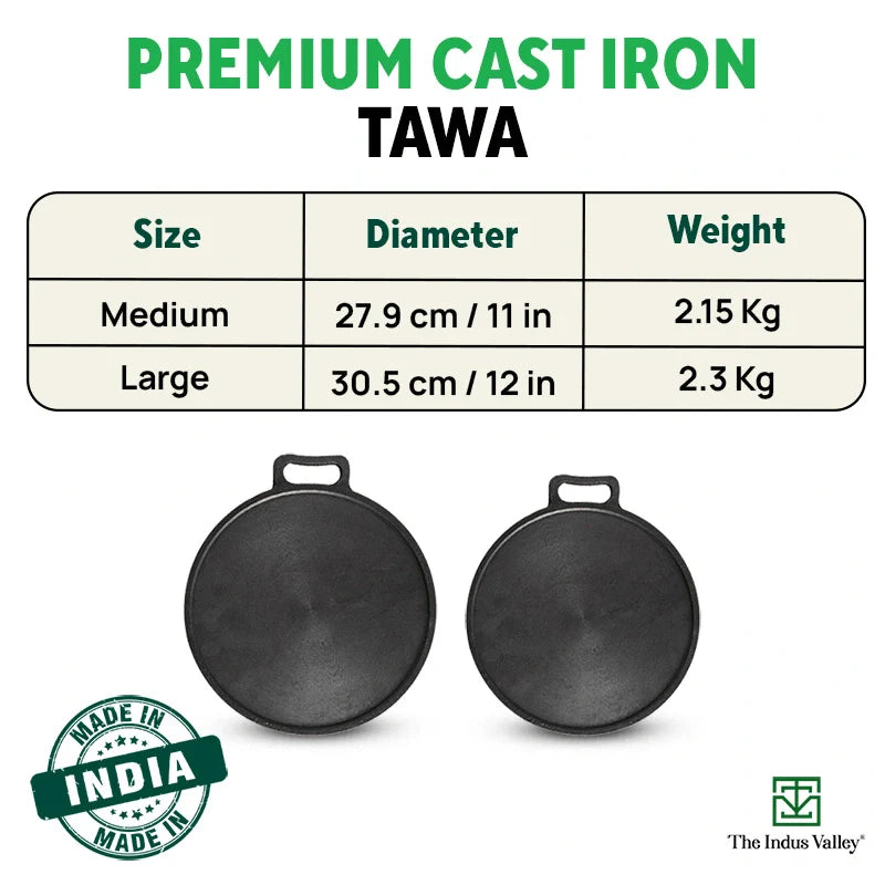 Super Smooth Cast Iron Tawa,Pre-seasoned, Nonstick, 100% Pure, Toxin-free, Free ₹110 Spatula, 27.9cm/30.5cm, 2.15kg/2.3kg - Image 3